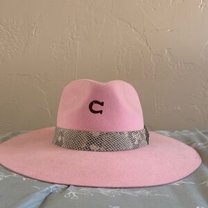 Charlie 1 Horse Pink Wide-Brim Hat with Snake Print Band